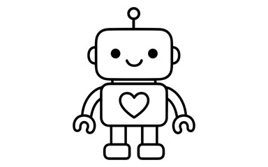 Fototapeta premium Simple line art robot with heart symbol
