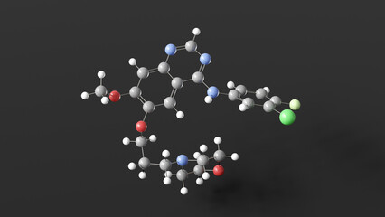 gefitinib molecule 3d, molecular structure, ball and stick model, structural chemical formula antineoplastic drug