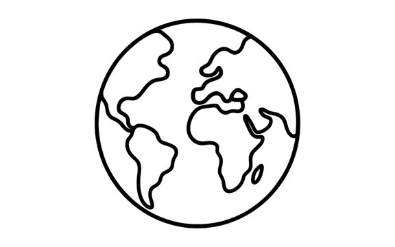 Simple outline world map depicting continents in minimalist style
