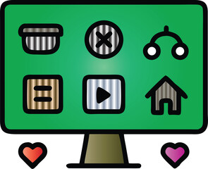 Black icon set of medical business web elements including heart and house illustrations and music design symbols