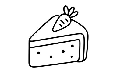 Fototapeta premium Minimalist outline of a carrot cake slice with carrot topper in black and white