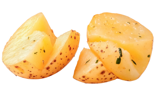 cut potatoes isolated on transparent background.