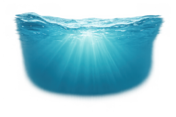Clear blue underwater ocean view with sunbeams creating natural light rays on transparent background