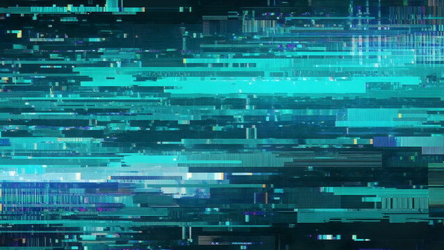 Abstract teal and dark blocks create a visually striking technological landscape, conveying data complexity and