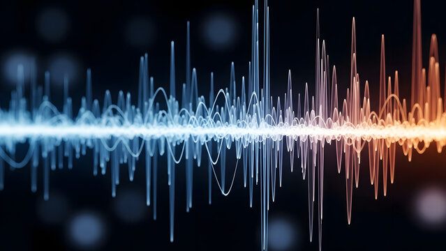 Luminous audio spectrum visualization with vibrant hues creating a dynamic waveform effect suitable for tech interfaces
