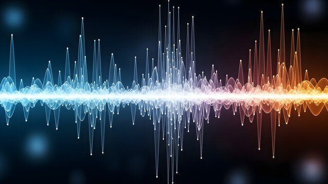 Vibrant abstract visualization showcases a complex dynamic waveform that embodies energy and movement, depicting data