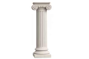 White ionic column showcasing classical greek architecture and ancient roman design with traditional volute capital on transparent background