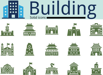 Fototapeta premium Collection of diverse building icons in a grid layout