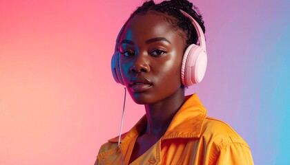 Person in Headphones Standing in Graffiti Alleyway Wearing Yellow Top and Green Jacket
