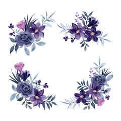 Watercolor Purple Blue Floral Bouquet Clipart Collection © Asrulaqroni