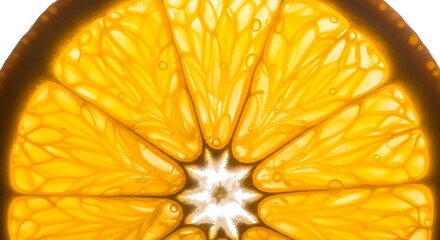 Vibrant backlit orange slice showing detailed citrus pulp.