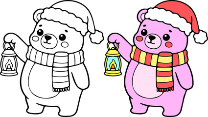 Cheerful christmas bear holding lantern festive holiday decoration colorful winter wonderland joyful atmosphere captivating viewpoint celebratory concept