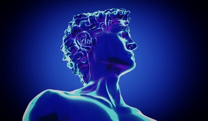 Obraz premium Blue metallic David sculpture - side view - 3D illustration