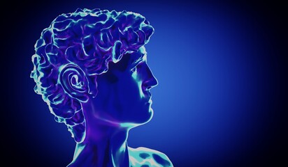 Blue metallic David sculpture - side view - 3D illustration
