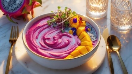 Vibrant smoothie bowl with tropical fruits