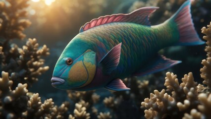 Vibrant tropical fish amongst coral