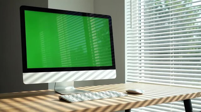Green Screen Computer Setup with Modern Minimalist Design