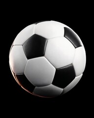 Fototapeta premium Isolated Black and White Soccer Ball on Dark Background Sport Equipment Round Geometric Pattern Classic Design Hexagon and Pentagon Tiles Bright Lighting Rendering