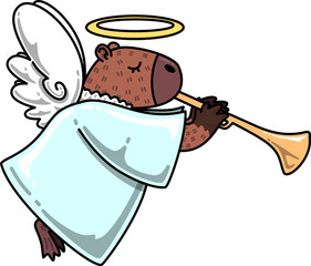 Capybara Angel Playing Trumpet Cartoon