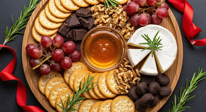 Customized Gourmet Gift Box: A Delightful Arrangement of Cheese, Crackers, and Fresh Fruits