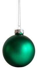 Isolated green Christmas ornament dangling from a chain