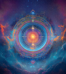 Obraz premium Mystical Cosmic Mandala Portal with Glowing Sacred Geometry and Starry Nebula