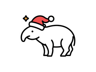 Obraz premium Cute christmas tapir with santa hat icon isolated on transparent background, Vector