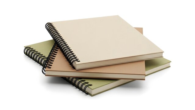 A stack of notebooks with spiral binding, perfect for writing, sketching, or note-taking