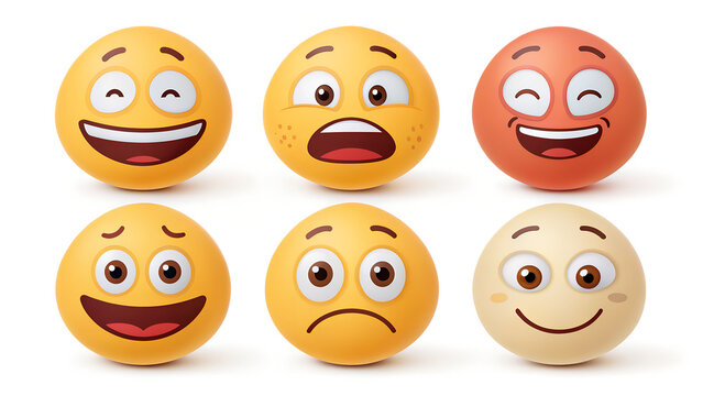 Emojis naughty characters clipart set. Emoji cute face 3d character clip art in happy, funny, mad, smiling, tired and joyful facial expression graphic elements collection vector illustration.

