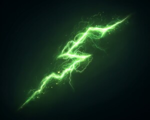 Luminous Green Energy Lightning Bolt on Dark Backdrop Electricity Surge Energy Beam