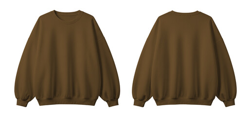 Dark Brown Oversized Crewneck Sweatshirt Front and Back Views Isolated on White Background