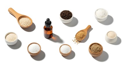 A collection of diverse ingredients, artfully displayed and prepared for a culinary creation. The scene invites viewers to explore the textures, colors, and aromas of the natural food elements