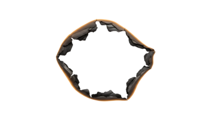 Abstract organic shape, with cracked texture and glowing orange rim, cutout, PNG isolated on white or transparent background