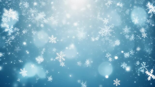 Blue Christmas background glittering particles snow flakes. White Snow Falling Snowflakes Winter Animation. Celebration, thanksgiving merry Christmas, winter Holiday New Year, snowflake, snow, festive