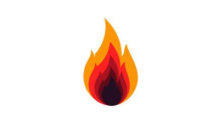 A stylized graphic illustration of a single flame with vibrant orange and red colors.