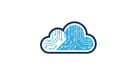 A blue and white cloud icon with an internal circuit board pattern, symbolizing cloud computing and digital technology.