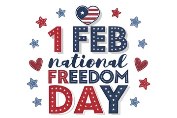 February 1st National Freedom Day Patriotic Design With American Flags, Stars, And Bold Typography

