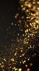 Golden glitter particles falling on black background, luxury celebration and festive glamour texture, vertical 9:16 mobile wallpaper background