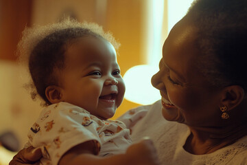 Grandparent and Grandchild Laughing and Playing Together in a Colorful Playground, Generative AI