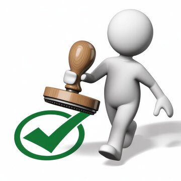 3d figure with stamp approves with checkmark symbol green circle and