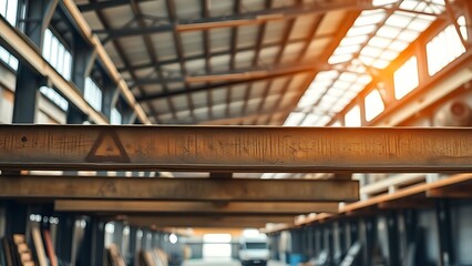 Industrial steel beams in a workshop setting, highlighted by soft natural light with a blurred background.