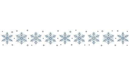 A horizontal decorative border of delicate blue snowflakes and tiny sparkling dots on a clean white background perfect for winter holiday designs and festive celebrations
