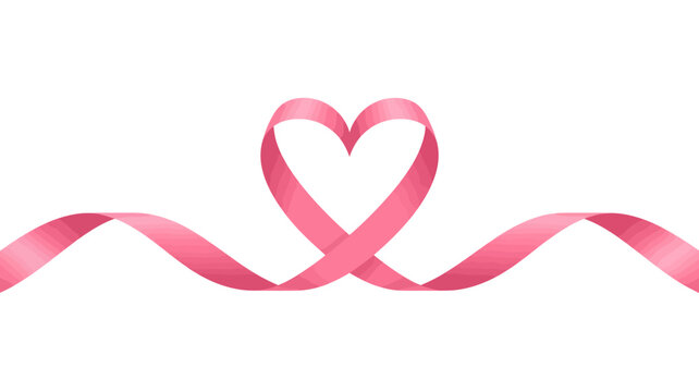 A delicate pink ribbon forms a beautiful heart shape at its center symbolizing love support and awareness for breast cancer and other important causes