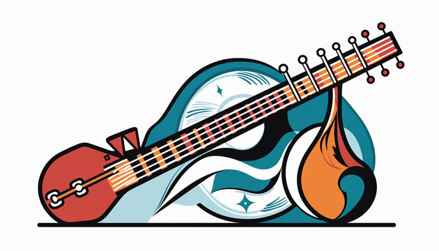 Colorful Tanpura Illustration: A Vibrant Depiction of Indian Classical Music.