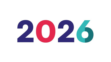 Creative typography for the new year 2026. A vibrant and modern design isolated on a white backdrop