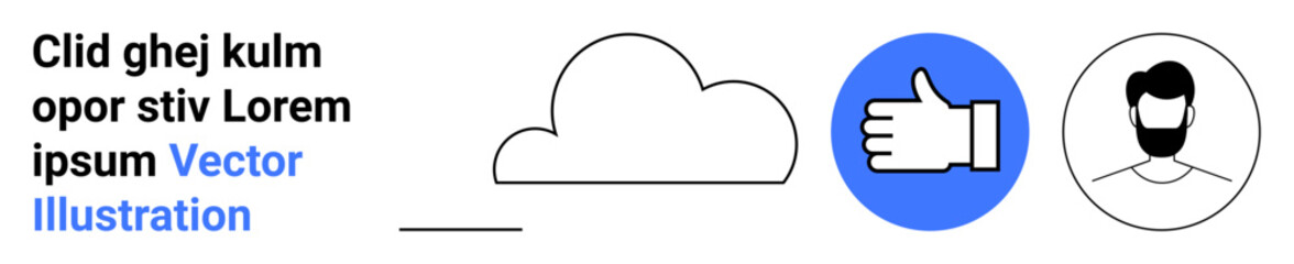 Cloud storage, social networking, online identity, digital interaction, user profile, connectivity. Cloud shape, thumbs-up symbol user profile icon. Cloud storage and social networking concept