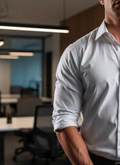 Businessman standing confidently in modern office environment  