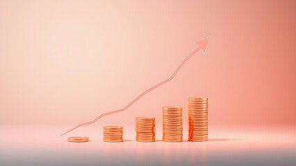 An abstract representation of financial growth with floating coins and upward arrows on a gradient background.