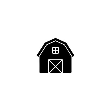 Illustration of a simple black barn with a window and crossbuck doors on a white background on transparent background
