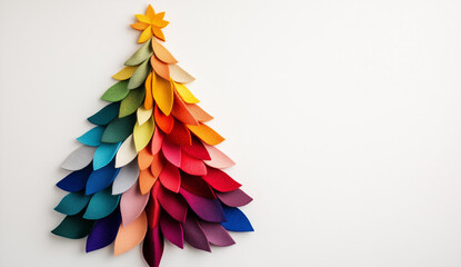 A minimalistic Christmas tree made of felt on a white background